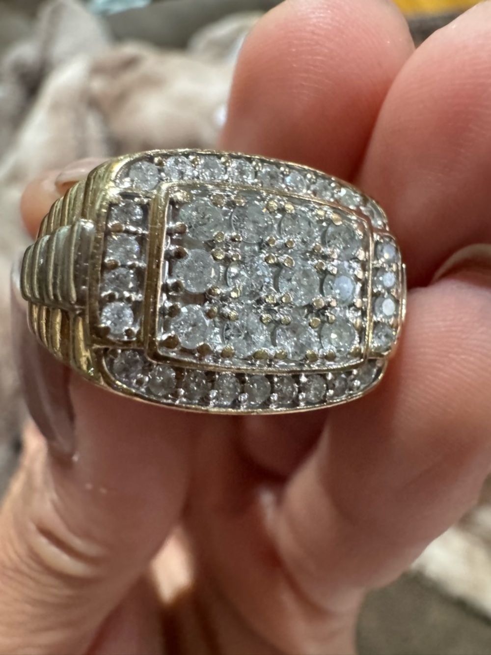 10K Yellow Gold Men’s Diamond Cluster Ring Size 9.5–10 8.8g